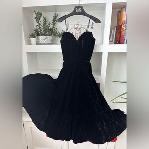 Vintage custom made black velvet dress! Stunning! Red satin details!